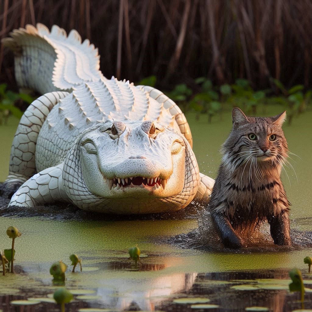 Name:  a white alligator preparing to attack a bobcat in the swamp (1).jpg
Views: 133
Size:  265.0 KB