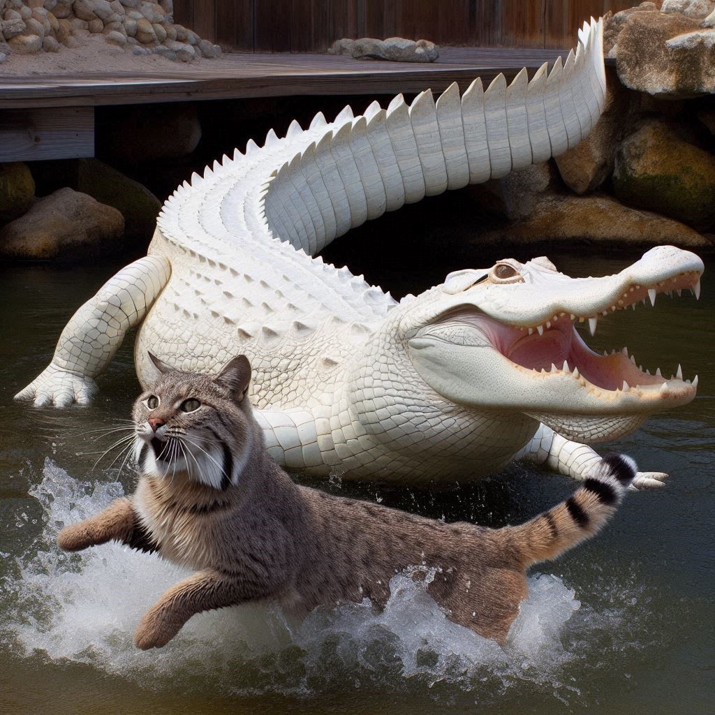 Name:  A white alligator in San Marcos, Texas chasing a bobcat.jpg
Views: 121
Size:  303.2 KB